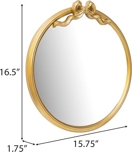 15.75" Gold Bow Decorative Round Mirror, Metal Frame Hanging Circle Mirror, Wall Mounted for Entryway, Bathroom, Vanity, Living Room in Saudi Arabia