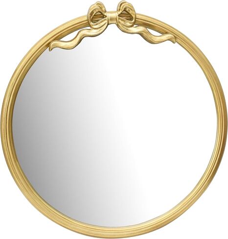 15.75" Gold Bow Decorative Round Mirror, Metal Frame Hanging Circle Mirror, Wall Mounted for Entryway, Bathroom, Vanity, Living Room in Saudi Arabia