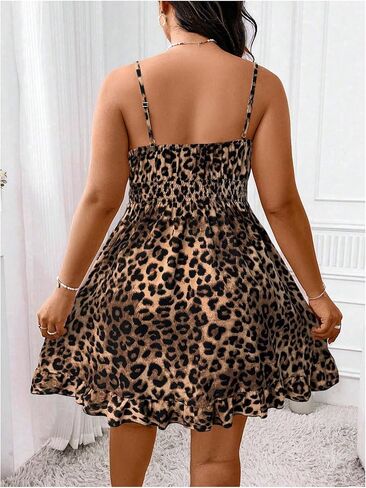 Verdusa Women's Plus Size Leopard Print Mini Dress Ruffle Flowy Rave Club Sleeveless Y2K Dresses in Saudi Arabia