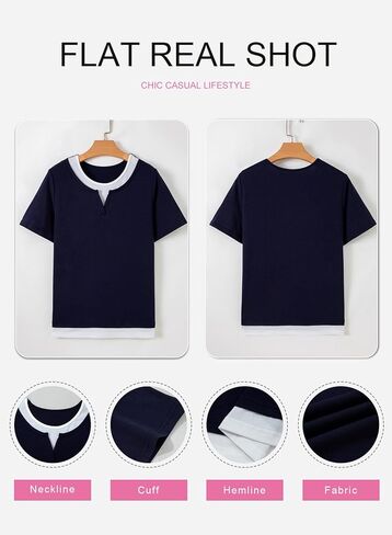 SHEWIN Womens Tops Casual Crewneck Color Block Short Sleeve Mock Double Layer T-Shirt Summer Outfits for Women 2026 in Saudi Arabia
