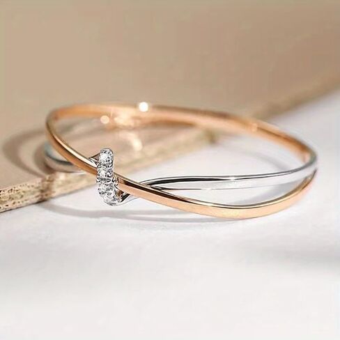 Simple Elegant Two-tone Inlay Zirconia Hollow Out Double Lines Engagement Ring for Women Daily Party Wedding Unique jewelry in Saudi Arabia