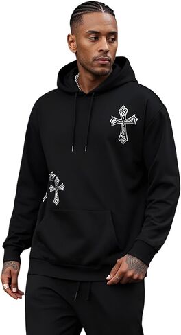 WDIRARA Men's Cross Graphic Hoodies Long Sleeve Hooded Sweatshirts Goth Pullover Tops in Saudi Arabia