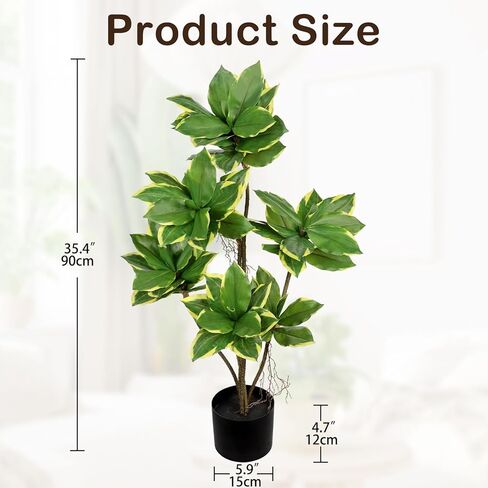 Artificial Tree 2.95Ft Faux Agave Plant Fake Tropical Yucca Palm Tree with 6 Heads in Pot Fake Dracaena Plants Tree for Home Decor Modern Office House Decoration Housewarming Gift Green in Saudi Arabia