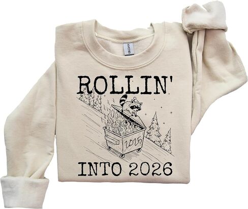 Funny New Year Sweatshirt, New Year 2026 Sweater, Rolling Into 2026 Sweater, Funny Raccoon Shirt, Funny New Year Gift, New Year Funny Shirt Multi in Saudi Arabia