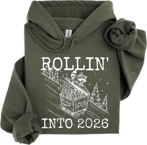 Funny New Year Sweatshirt, New Year 2026 Sweater, Rolling Into 2026 Sweater, Funny Raccoon Shirt, Funny New Year Gift, New Year Funny Shirt Multi in Saudi Arabia