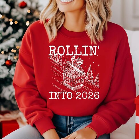 Funny New Year Sweatshirt, New Year 2026 Sweater, Rolling Into 2026 Sweater, Funny Raccoon Shirt, Funny New Year Gift, New Year Funny Shirt Multi in Saudi Arabia