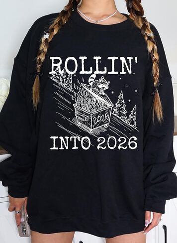 Funny New Year Sweatshirt, New Year 2026 Sweater, Rolling Into 2026 Sweater, Funny Raccoon Shirt, Funny New Year Gift, New Year Funny Shirt Multi in Saudi Arabia
