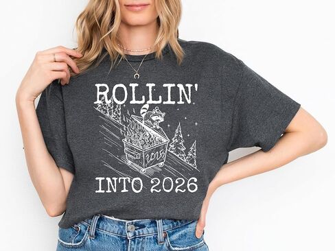 Funny New Year Sweatshirt, New Year 2026 Sweater, Rolling Into 2026 Sweater, Funny Raccoon Shirt, Funny New Year Gift, New Year Funny Shirt Multi in Saudi Arabia