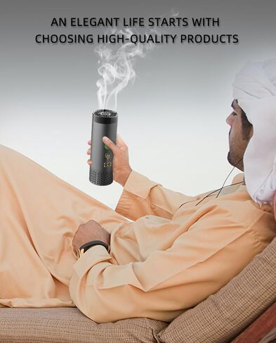 مبخرة كهربائية، مبخرة إلكترونية ذكية محمولة قابلة لإعادة الشحن عبر USB، ناشر رائحة، مبخرة بخور عربية للاستخدام في المنزل والسيارة (أسود) in Saudi Arabia