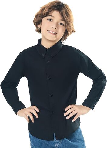 Boys Dress Shirts Pure Cotton Classic Collar Buckle Boys Button Up 7-16 Years in Saudi Arabia