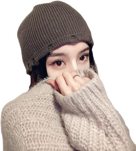 Fairy Grunge Beanies Y2K Hole Knitted Hippie Slouchy Beanies Goth Punk Crochet Hats Alt Headwear Accessories in Saudi Arabia