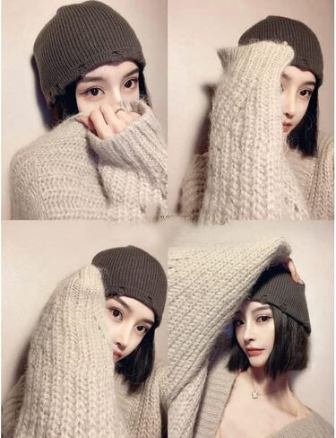 Fairy Grunge Beanies Y2K Hole Knitted Hippie Slouchy Beanies Goth Punk Crochet Hats Alt Headwear Accessories in Saudi Arabia