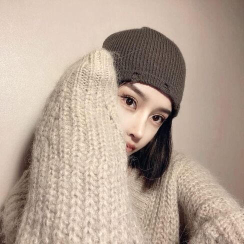 Fairy Grunge Beanies Y2K Hole Knitted Hippie Slouchy Beanies Goth Punk Crochet Hats Alt Headwear Accessories in Saudi Arabia