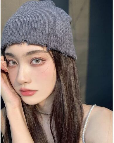 Fairy Grunge Beanies Y2K Hole Knitted Hippie Slouchy Beanies Goth Punk Crochet Hats Alt Headwear Accessories in Saudi Arabia
