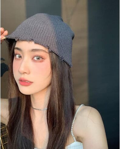 Fairy Grunge Beanies Y2K Hole Knitted Hippie Slouchy Beanies Goth Punk Crochet Hats Alt Headwear Accessories in Saudi Arabia