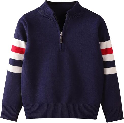 Danny D Boys Quarter Zips Up Chunky Stripe Sweater Kids Knit Warm Pullver Tops﻿ Little Kid Long Sleeve Knitwear Sweater﻿ in Kuwait
