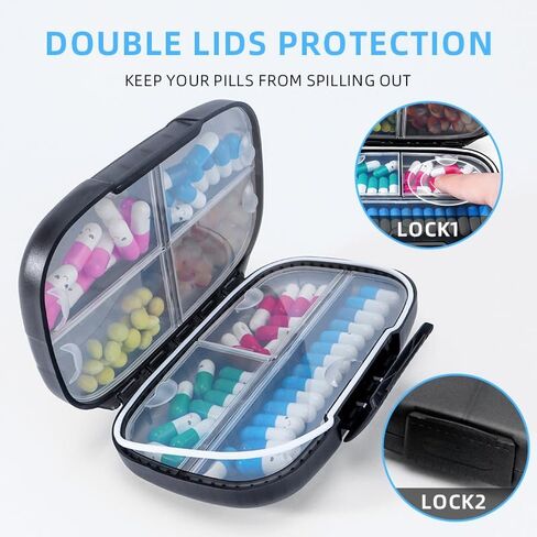 ZeehoTravel Pill Organizer Weekly with Double Lock, 7-Day Large Capacity Medicine Case, Waterproof with Triple Protection, 7 Compartments,Airtight Daily Container with Labels for Vitamins/Supplements in Saudi Arabia