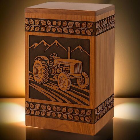 Tractor Wooden Cremation Urn for Human Ashes Adult – Handcrafted Rosewood Memorial Urn Box with Tractor Engraving (Design 1, (Large - 11.25" Hx6.25 W (250 Cu/in)) in Saudi Arabia