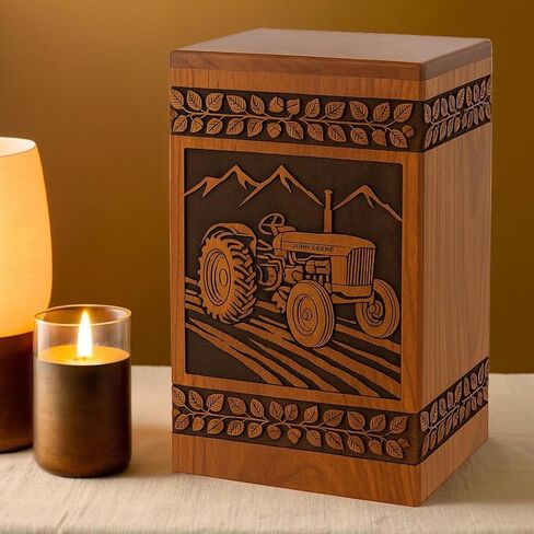 Tractor Wooden Cremation Urn for Human Ashes Adult – Handcrafted Rosewood Memorial Urn Box with Tractor Engraving (Design 1, (Large - 11.25" Hx6.25 W (250 Cu/in)) in Saudi Arabia