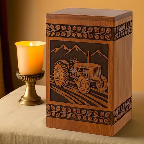 Tractor Wooden Cremation Urn for Human Ashes Adult – Handcrafted Rosewood Memorial Urn Box with Tractor Engraving (Design 1, (Large - 11.25" Hx6.25 W (250 Cu/in)) in Saudi Arabia