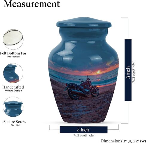 KARYLIZ Motorcycle Urns for Human Ashes - Sunset Blue Mini Keepsake for Ashes - Biker Urn - Small Decorative Keepsake for Dad - Cremation Urn - Mini Urns for Adult Male Set of 5, 10 Inch & 3 Inch in Saudi Arabia