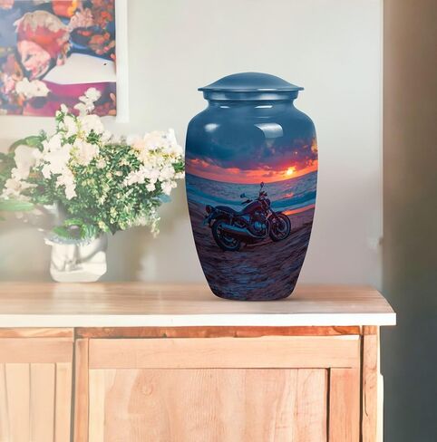 KARYLIZ Motorcycle Urns for Human Ashes - Sunset Blue Mini Keepsake for Ashes - Biker Urn - Small Decorative Keepsake for Dad - Cremation Urn - Mini Urns for Adult Male Set of 5, 10 Inch & 3 Inch in Saudi Arabia