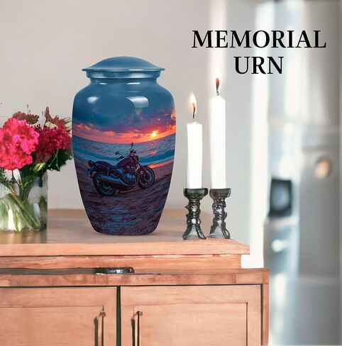KARYLIZ Motorcycle Urns for Human Ashes - Sunset Blue Mini Keepsake for Ashes - Biker Urn - Small Decorative Keepsake for Dad - Cremation Urn - Mini Urns for Adult Male Set of 5, 10 Inch & 3 Inch in Saudi Arabia