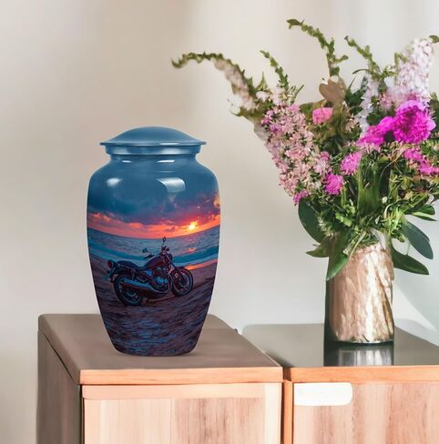 KARYLIZ Motorcycle Urns for Human Ashes - Sunset Blue Mini Keepsake for Ashes - Biker Urn - Small Decorative Keepsake for Dad - Cremation Urn - Mini Urns for Adult Male Set of 5, 10 Inch & 3 Inch in Saudi Arabia