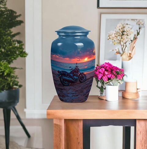 KARYLIZ Motorcycle Urns for Human Ashes - Sunset Blue Mini Keepsake for Ashes - Biker Urn - Small Decorative Keepsake for Dad - Cremation Urn - Mini Urns for Adult Male Set of 5, 10 Inch & 3 Inch in Saudi Arabia