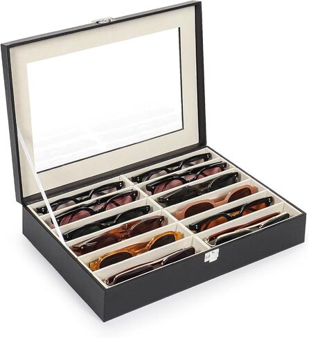Sunglasses Organizer Case with 16 Adjustable Slots, Eyeglasses Display with Lid, Eyewear Storage Box for Large Glasses in Kuwait