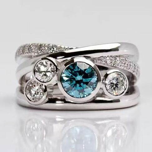 Creative Blue/White Cubic Zirconia Rings Luxury Wedding Engagement Jewelry for Women in Saudi Arabia