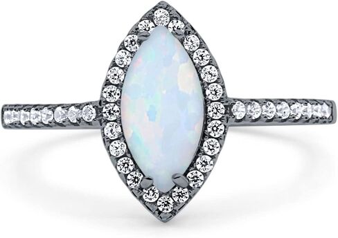 Blue Apple Co. Fashion Halo Engagement Ring Marquise Round Simulated Cubic Zirconia Accent 925 Sterling Silver in Saudi Arabia