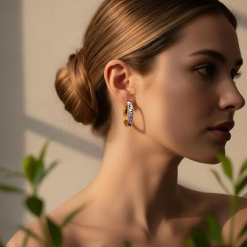 Zephyrienne Chunky Blue and White Porcelain Hoop Earrings for Women – Hand-Painted Statement Earrings with 18K Gold, Artistic Vintage Jewelry, Luxury Gift (Cerulean) in Saudi Arabia