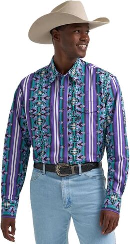 Wrangler Men's Checotah Long Sleeve Western Snap Printed Shirt Violet Serape in Saudi Arabia
