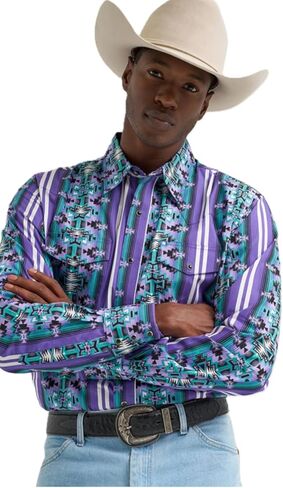 Wrangler Men's Checotah Long Sleeve Western Snap Printed Shirt Violet Serape in Saudi Arabia