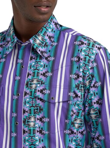 Wrangler Men's Checotah Long Sleeve Western Snap Printed Shirt Violet Serape in Saudi Arabia