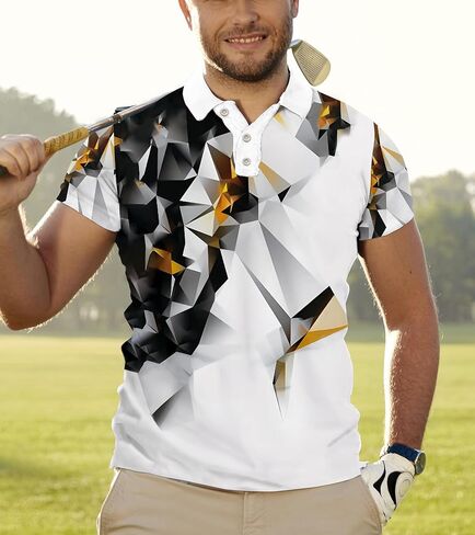 Men Casual Golf Polo Shirt: Short Sleeve Moisture Wicking Graphic Print Clothes in Saudi Arabia
