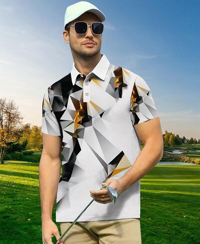 Men Casual Golf Polo Shirt: Short Sleeve Moisture Wicking Graphic Print Clothes in Saudi Arabia