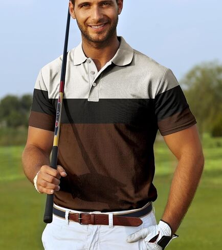 Mens Adult Golf Polo Shirts: Summer Short Sleeve Color Block Dri Fit Clothing in Saudi Arabia