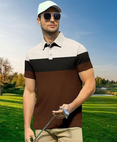 Mens Adult Golf Polo Shirts: Summer Short Sleeve Color Block Dri Fit Clothing in Saudi Arabia