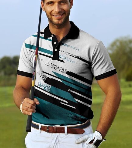 Short Sleeve Polo Shirt Men: Striped Graphic Print Golf Clothes Moisture Wicking in Saudi Arabia