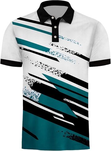 Short Sleeve Polo Shirt Men: Striped Graphic Print Golf Clothes Moisture Wicking in Saudi Arabia