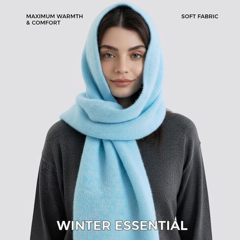 Hooded Scarf for Women Winter Warm Knitted 2 in 1 Hat and Scarf Balaclava Soft Neck Warmer for Cold Weather in Saudi Arabia