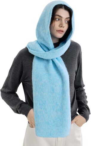 وشاح بغطاء للرأس للنساء شتاء دافئ محبوك 2 في 1 قبعة ووشاح بالاكلافا ناعم لتدفئة الرقبة للطقس البارد in Kuwait