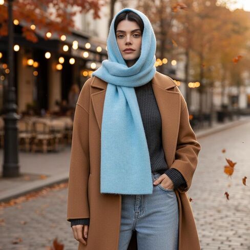 Hooded Scarf for Women Winter Warm Knitted 2 in 1 Hat and Scarf Balaclava Soft Neck Warmer for Cold Weather in Saudi Arabia