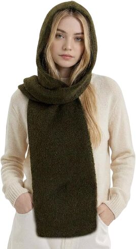Hooded Scarf for Women Winter Warm Knitted 2 in 1 Hat and Scarf Balaclava Soft Neck Warmer for Cold Weather in Saudi Arabia