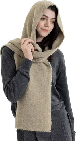 Hooded Scarf for Women Winter Warm Knitted 2 in 1 Hat and Scarf Balaclava Soft Neck Warmer for Cold Weather in Saudi Arabia