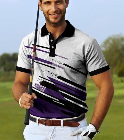 Short Sleeve Polo Shirt Men: Striped Graphic Print Golf Clothes Moisture Wicking in Saudi Arabia