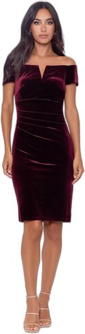 Xscape Women's Velvet V-Neck Off The Shoulder Sleeve Short Dress in Saudi Arabia