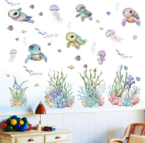 Sea Turtle Wall Stickersfor Kids: Peel and Stick Under The Sea Wall Decals for Baby Nursery Kid Bedroom Toddler Room - Ages 1-12 Years Vinyl Decor in Saudi Arabia